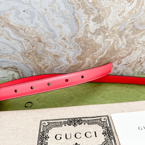 New! Gucci Azalea Double G Calfskin Enamel Monochrome 20mm Belt - Picture 8 of 9